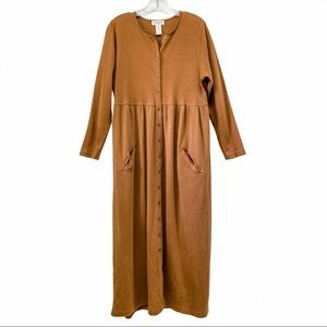 Vtg Brown Cotton Corduroy Maxi Dress Medium